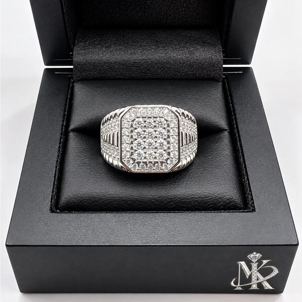 925 Sterling Silver 2.00CTW MOISSANITE Pave Square Men’s Ring Size 9,10,11 .12
